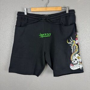 ED HARDY New York City Skull Fleece Black Sweat Shorts Men’s Large